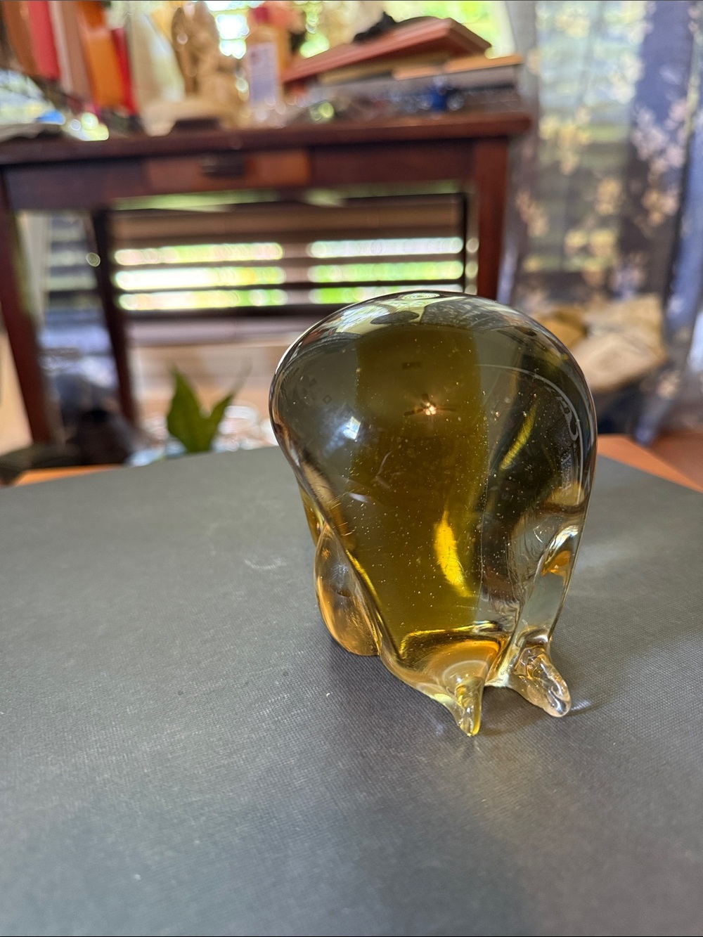 Vintage Handcrafted amber snail Figurine paperweight- Han-Made Glass-California